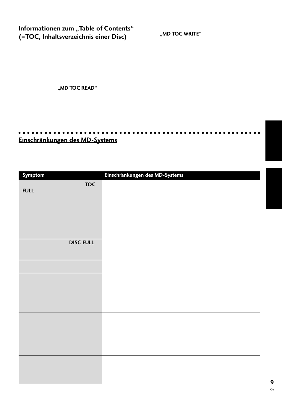 Deutsch italiano, Einschränkungen des md-systems | Pioneer MJ-L77 User Manual | Page 57 / 100