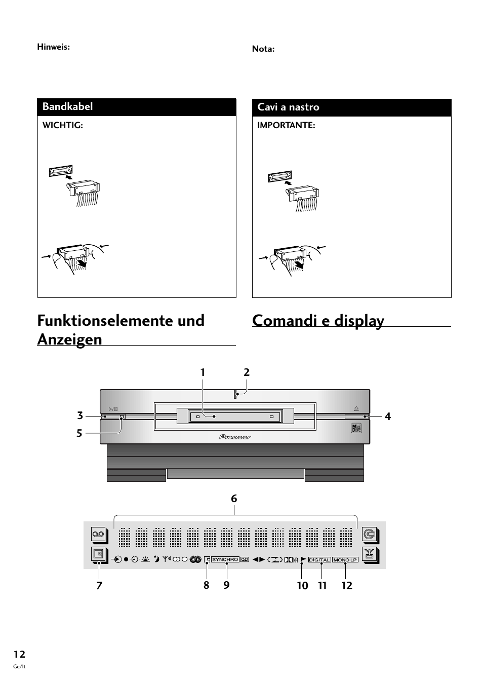 Funktionselemente und anzeigen, Comandi e display | Pioneer MJ-L77 User Manual | Page 60 / 100