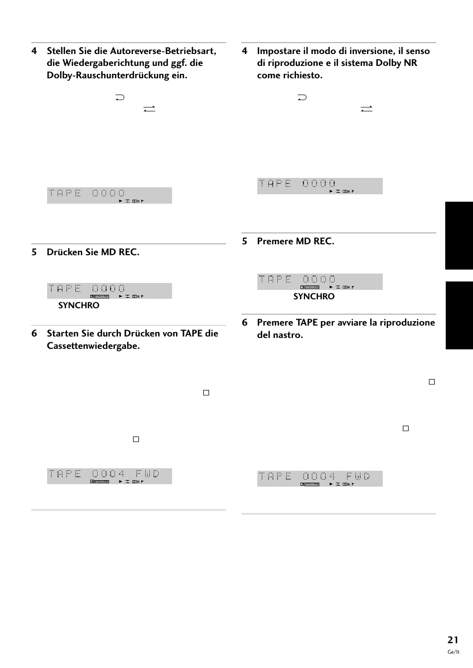 Deutsch italiano | Pioneer MJ-L77 User Manual | Page 69 / 100