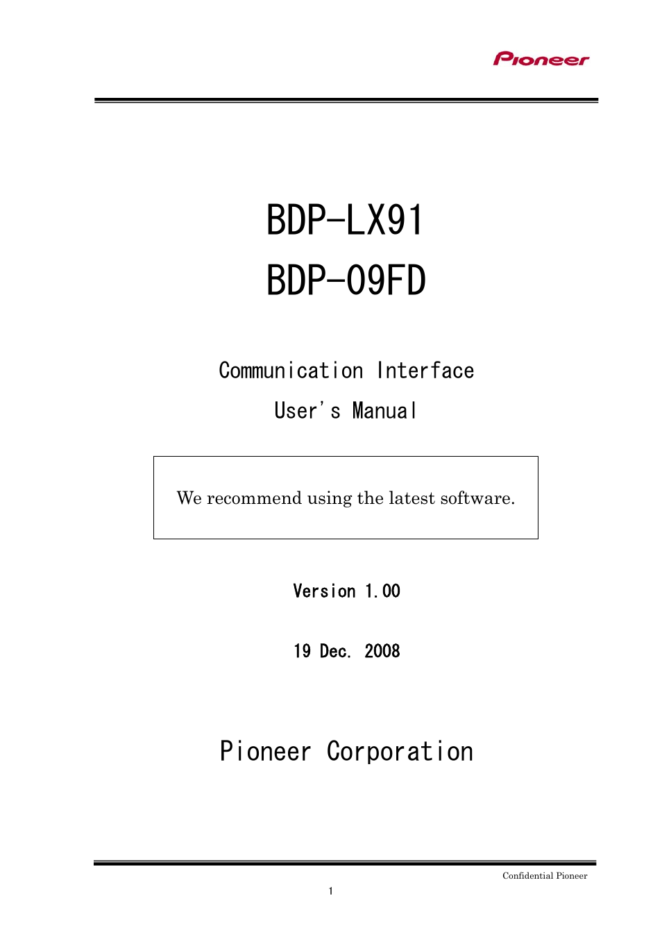 Pioneer BDP-LX91 User Manual | 15 pages