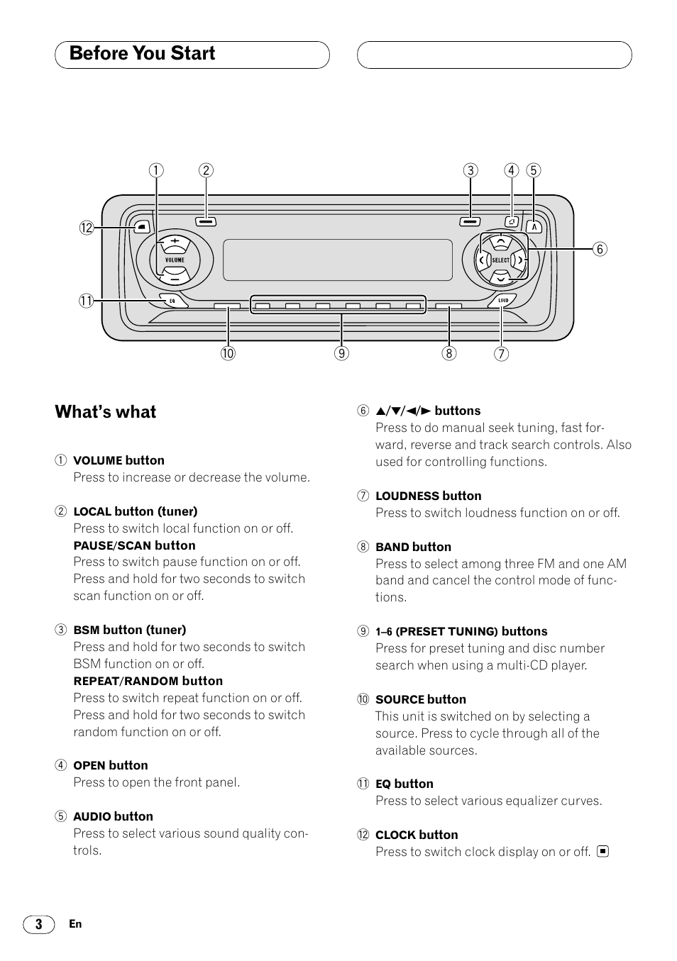 What’s what 3, Before you start, What’s what | Pioneer KEH-P4025 User Manual | Page 4 / 41