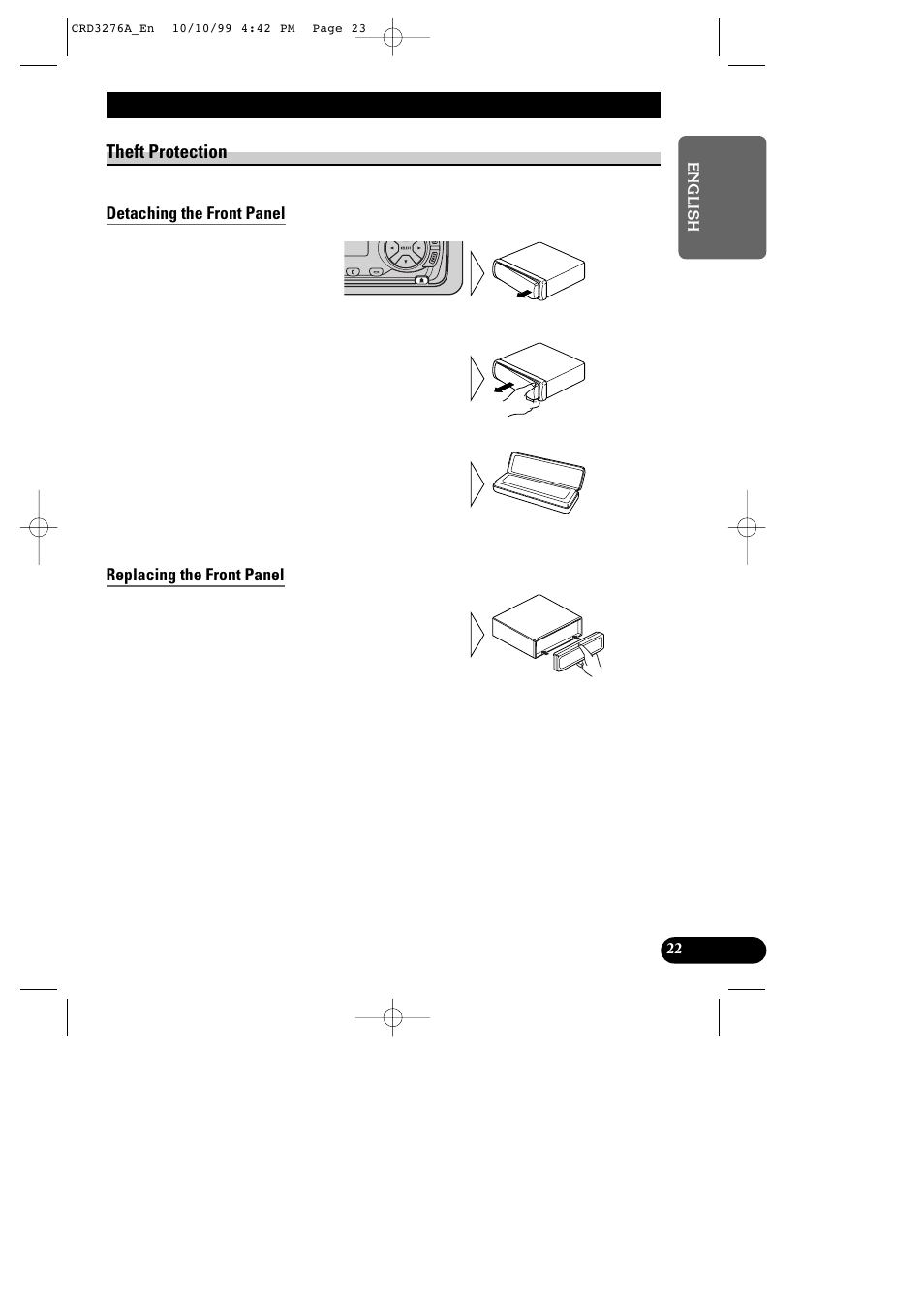 Detaching and replacing the front panel | Pioneer DEH-1330R User Manual | Page 23 / 30
