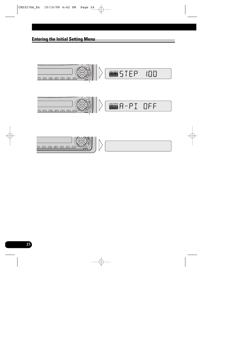Initial setting, Entering the initial setting menu | Pioneer DEH-1330R User Manual | Page 24 / 30