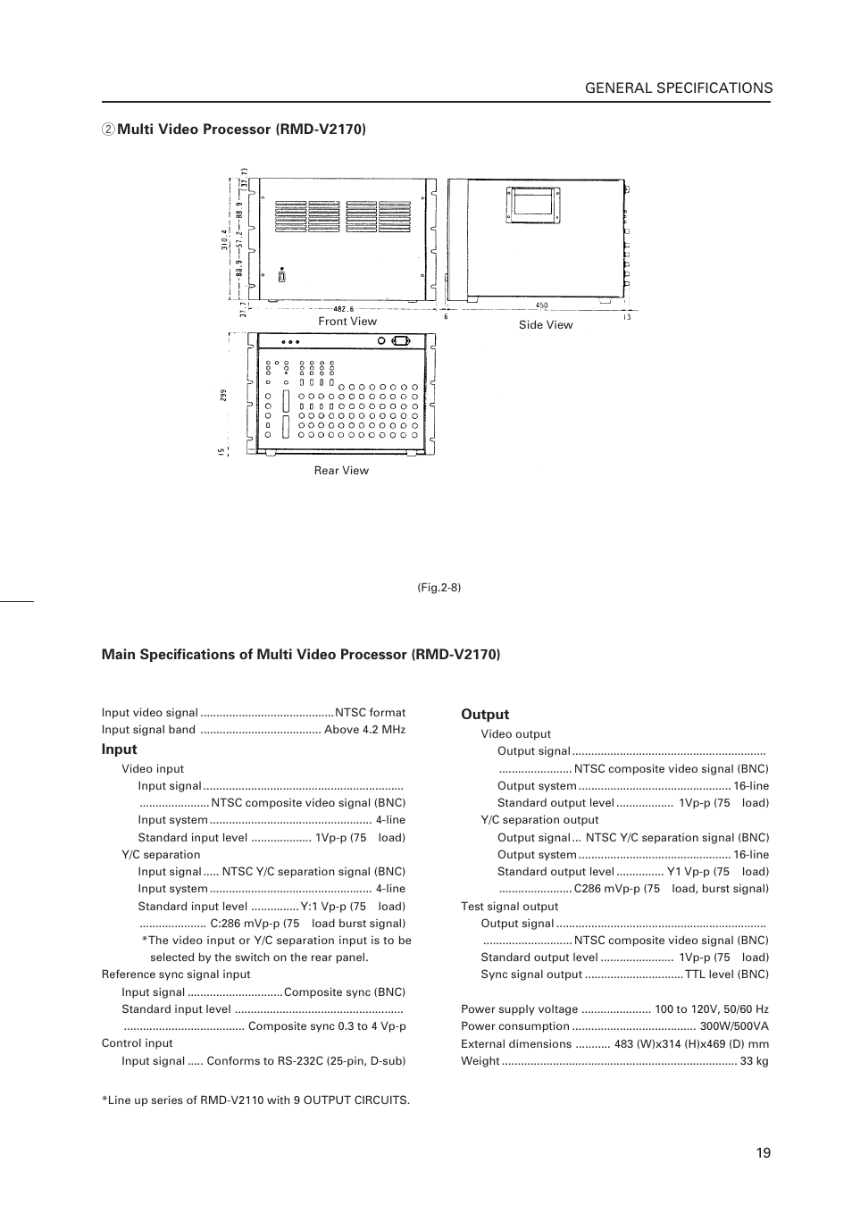 19 general specifications, Input, Output | Pioneer RM-V4000V User Manual | Page 20 / 136