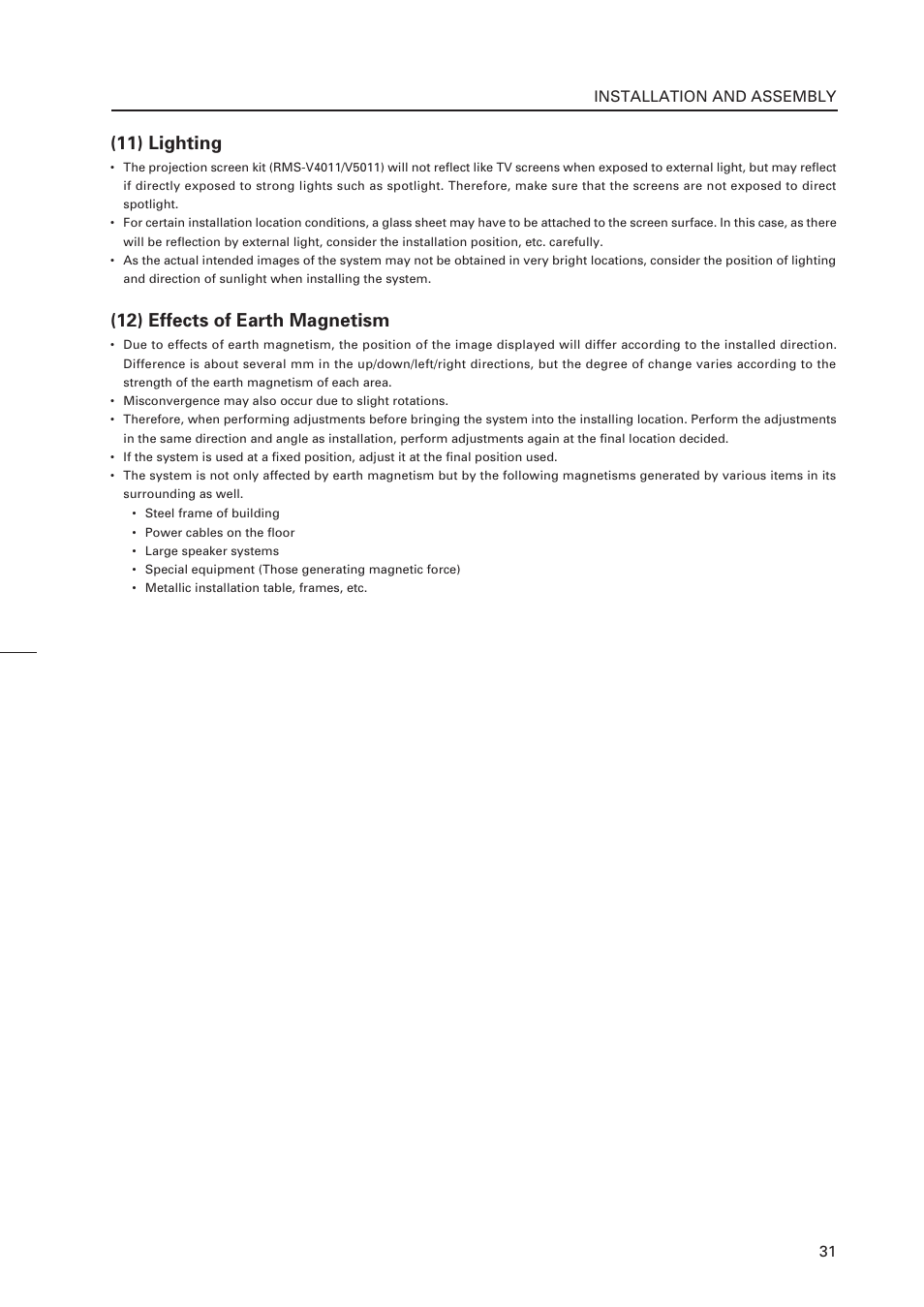 11) lighting, 12) effects of earth magnetism | Pioneer RM-V4000V User Manual | Page 32 / 136