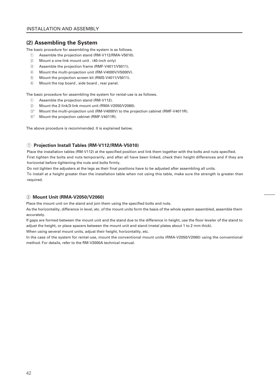 2) assembling the system, Installation and assembly | Pioneer RM-V4000V User Manual | Page 43 / 136