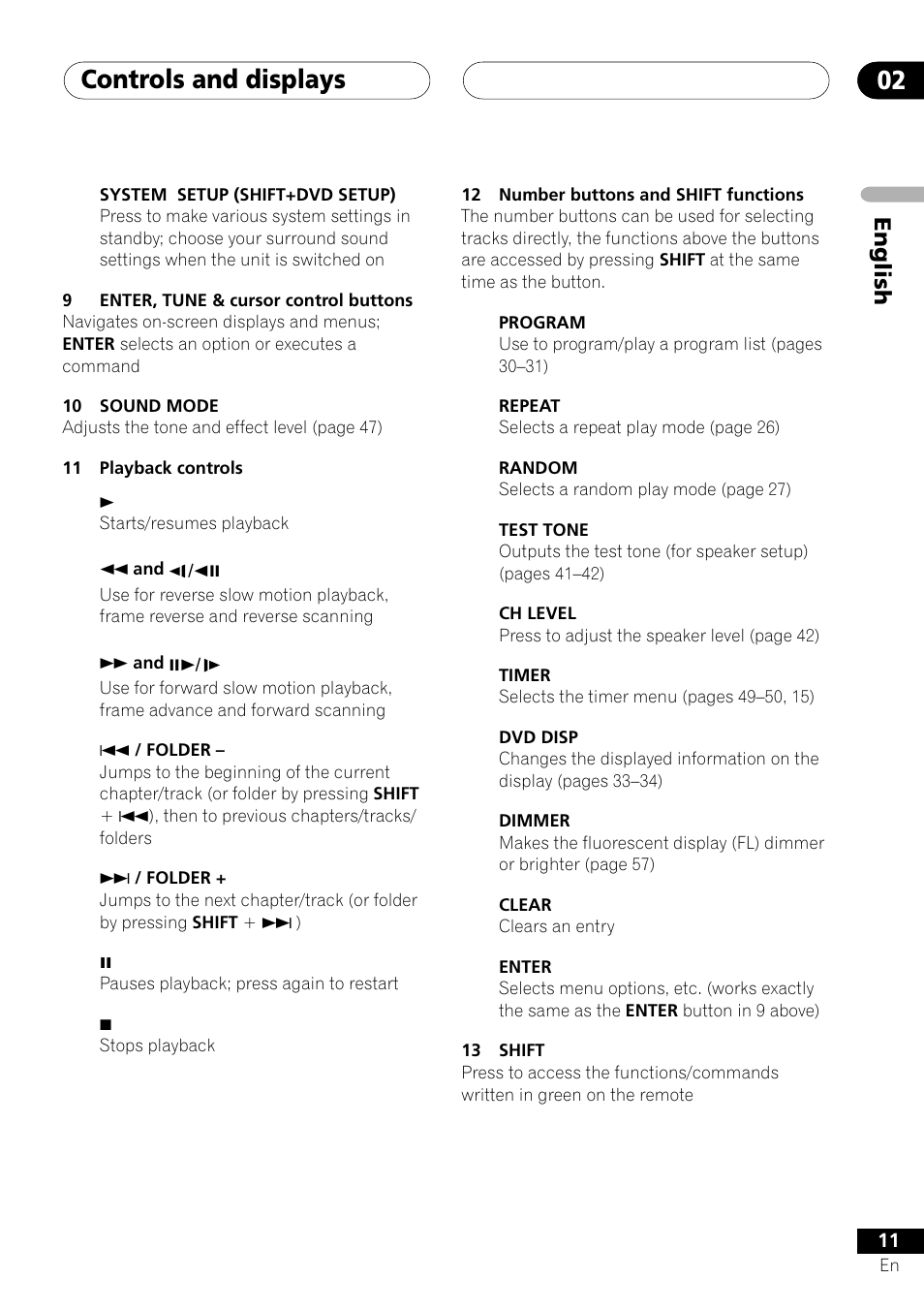 Controls and displays 02, English | Pioneer S-DV303 User Manual | Page 11 / 76