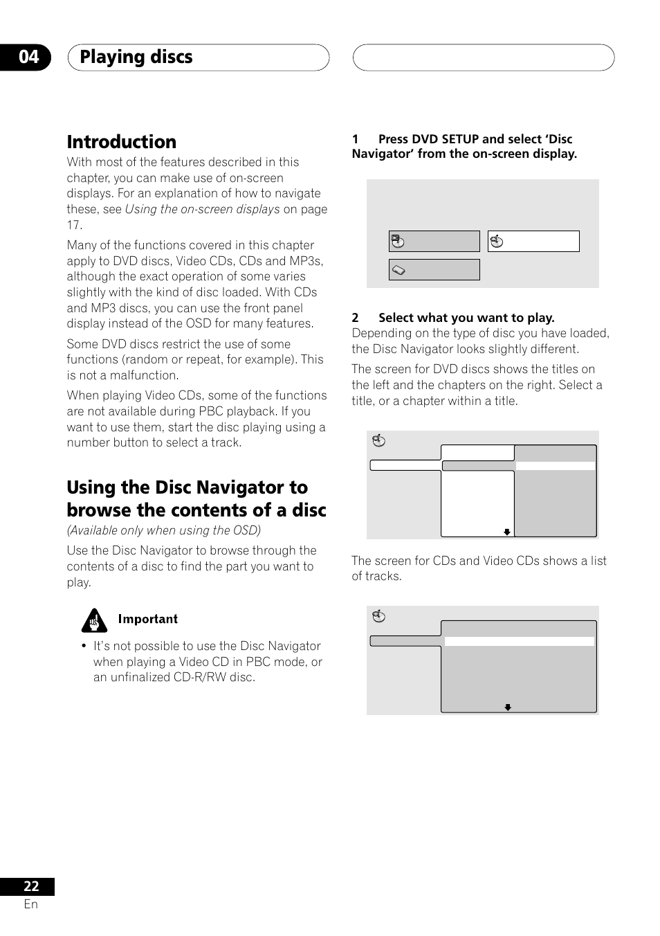 Playing discs 04, Introduction | Pioneer S-DV303 User Manual | Page 22 / 76