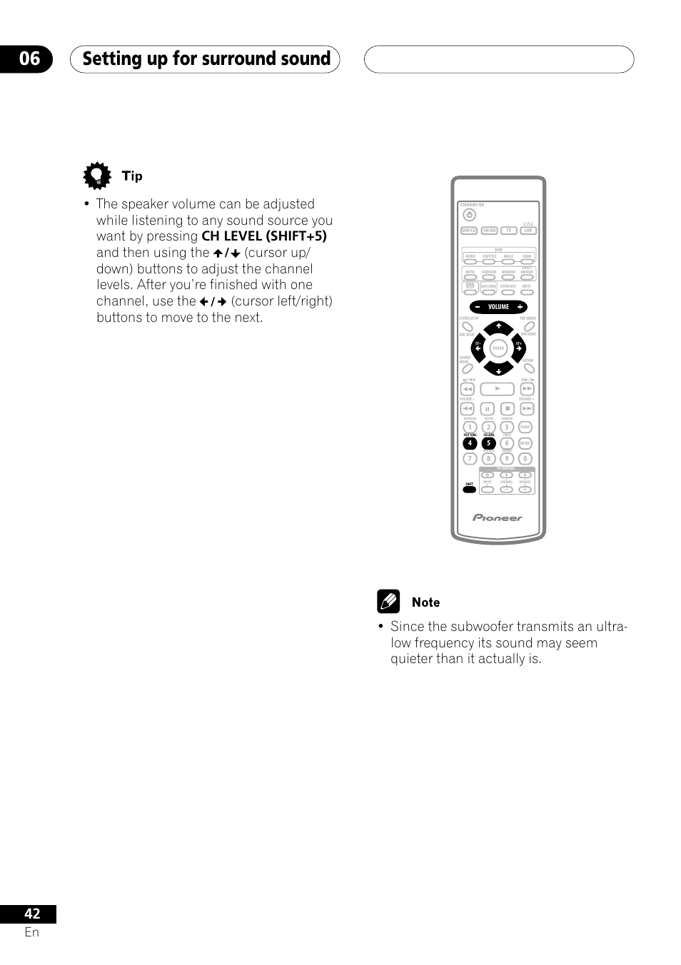 Setting up for surround sound 06, Cursor left/right) buttons to move to the next | Pioneer S-DV303 User Manual | Page 42 / 76