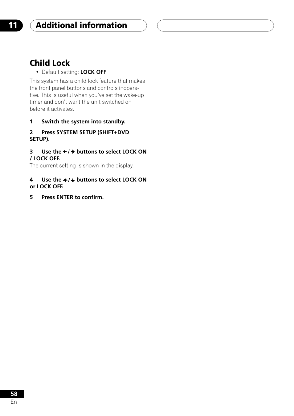 Child lock, Additional information 11 | Pioneer S-DV303 User Manual | Page 58 / 76