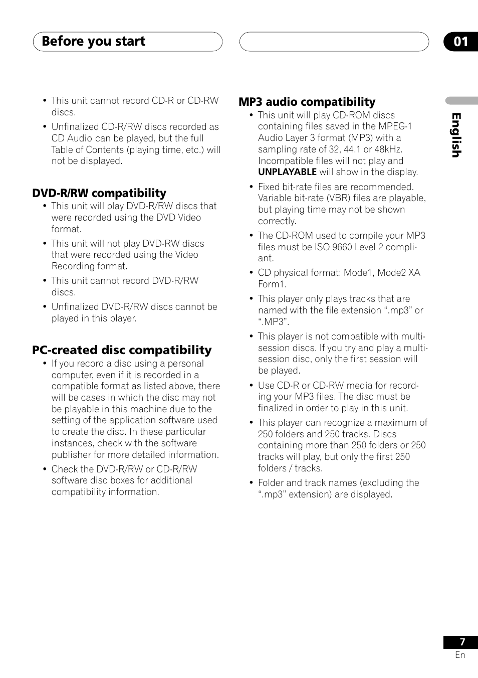 Before you start 01 | Pioneer S-DV303 User Manual | Page 7 / 76