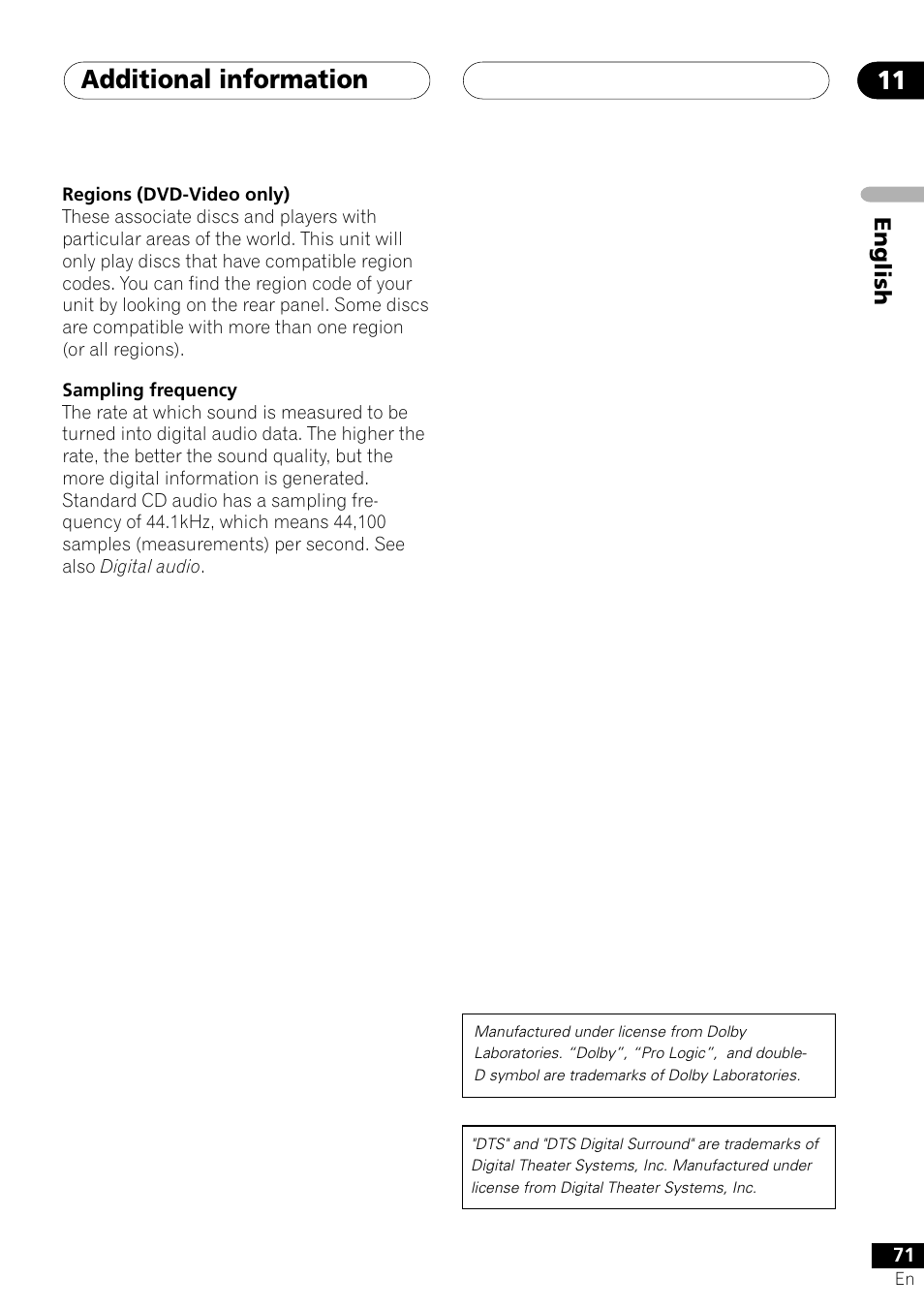 Additional information 11, English | Pioneer S-DV303 User Manual | Page 71 / 76