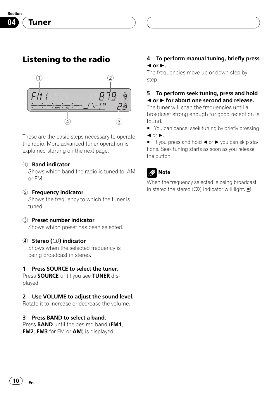 Tuner listening to the radio 10, Listening to the radio, Tuner | Pioneer DEH-P4850MP User Manual | Page 10 / 145