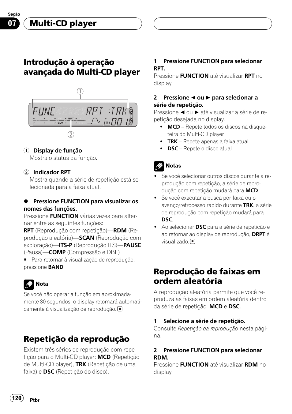 Introdução à operação avançada do multi-cd, Player 120, Repetição da reprodução 120 | Reprodução de faixas em ordem, Aleatória 120, Introdução à operação avançada do multi-cd player, Repetição da reprodução, Reprodução de faixas em ordem aleatória, Multi-cd player | Pioneer DEH-P4850MP User Manual | Page 120 / 145