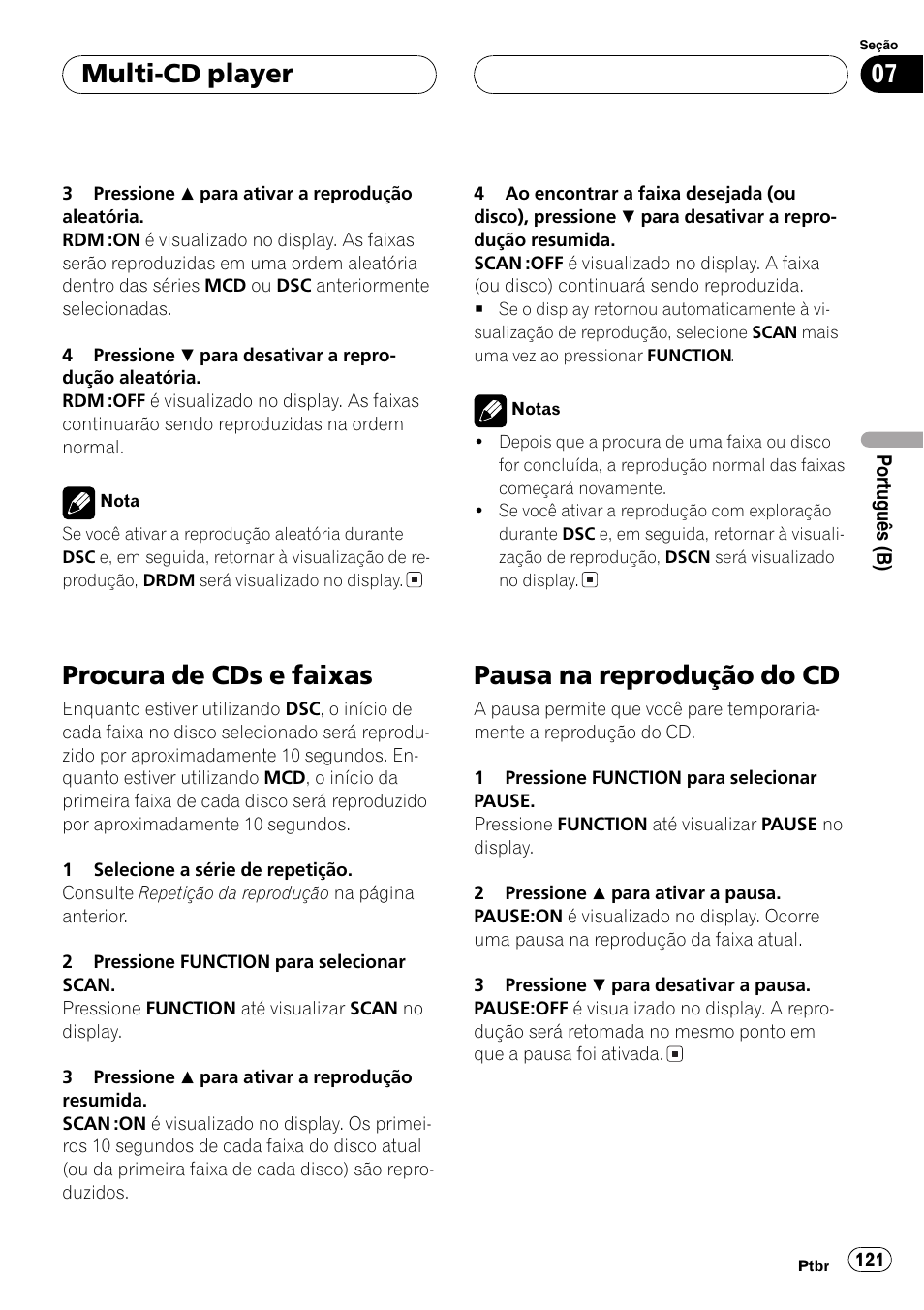 Procura de cds e faixas 121, Pausa na reprodução do cd 121, Procura de cds e faixas | Pausa na reprodução do cd, Multi-cd player | Pioneer DEH-P4850MP User Manual | Page 121 / 145