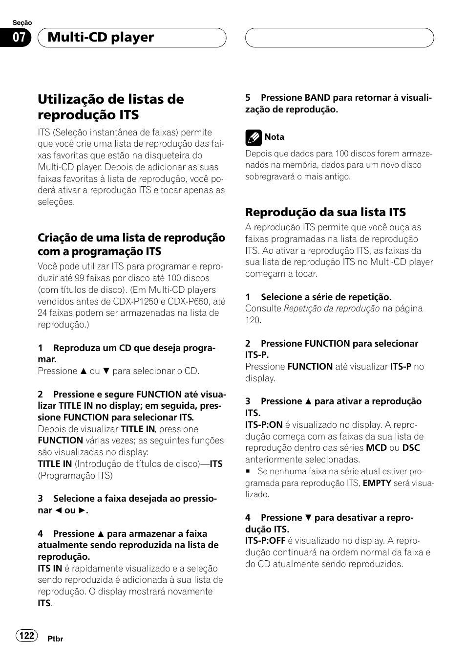 Utilização de listas de reprodução its 122, Criação de uma lista de reprodução, Com a programação its 122 | Reprodução da sua lista its 122, Utilização de listas de reprodução its, Multi-cd player, Reprodução da sua lista its | Pioneer DEH-P4850MP User Manual | Page 122 / 145