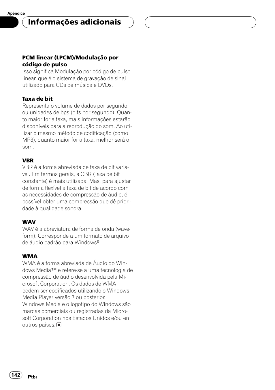 Informações adicionais | Pioneer DEH-P4850MP User Manual | Page 142 / 145