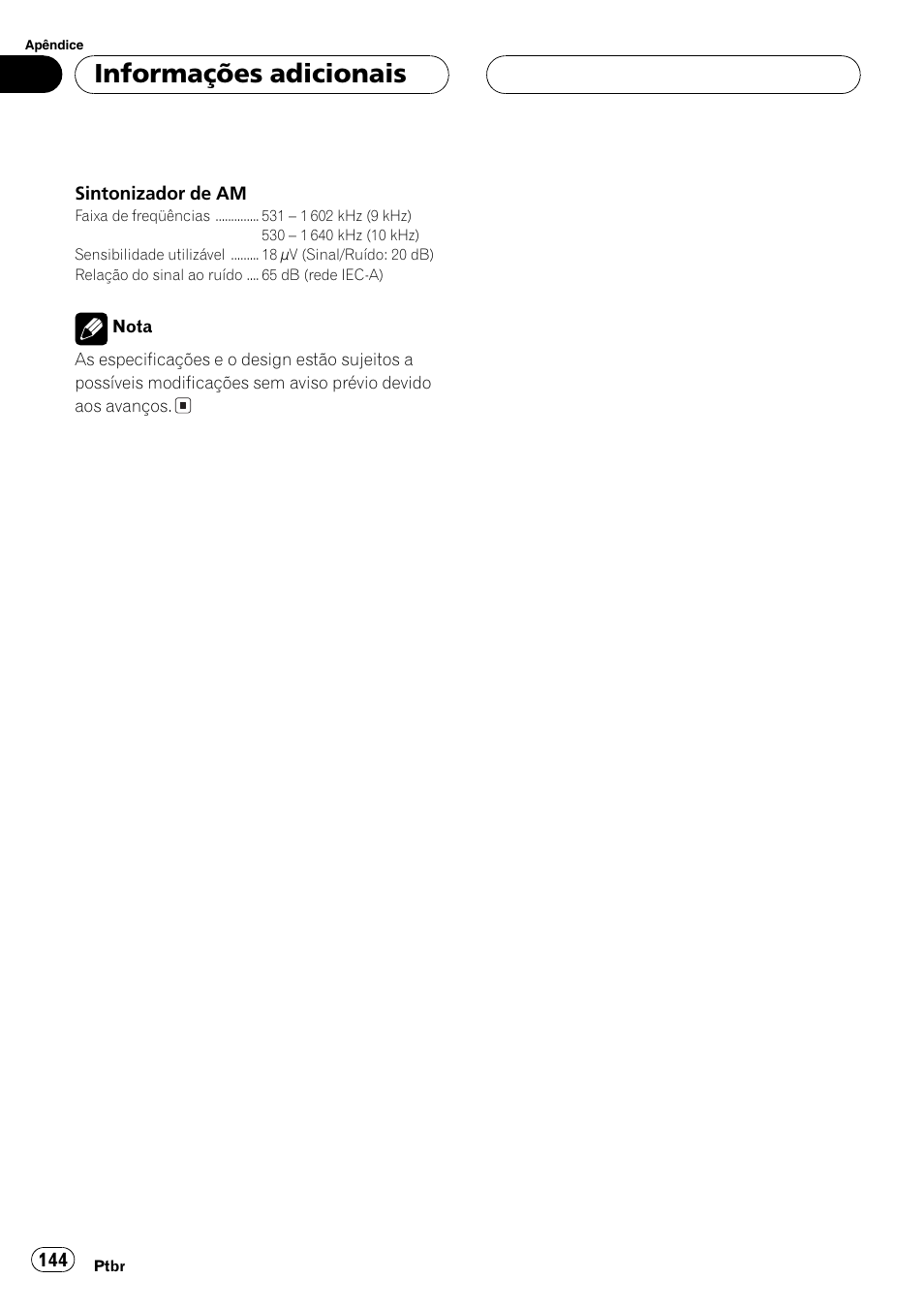 Informações adicionais | Pioneer DEH-P4850MP User Manual | Page 144 / 145