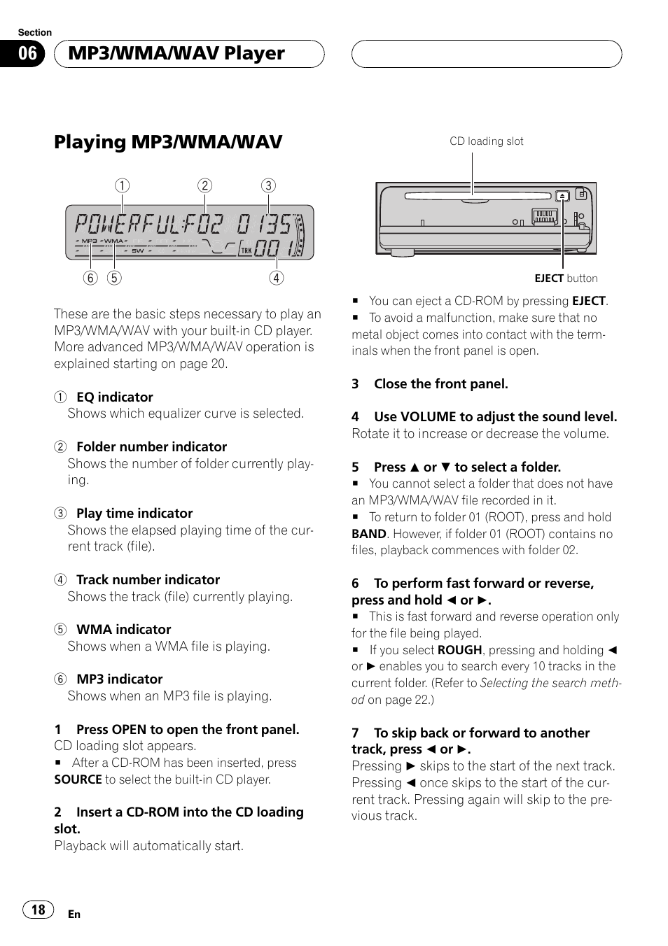Mp3/wma/wav player playing mp3/wma/wav 18, Playing mp3/wma/wav, Mp3/wma/wav player | Pioneer DEH-P4850MP User Manual | Page 18 / 145