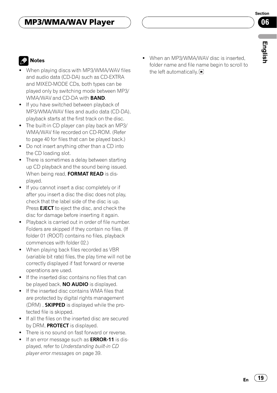 Mp3/wma/wav player | Pioneer DEH-P4850MP User Manual | Page 19 / 145