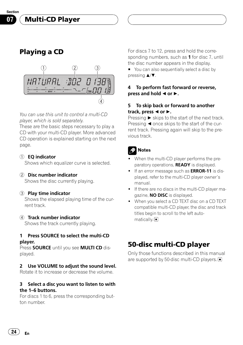 Playing a cd, Disc multi-cd player, Multi-cd player | Pioneer DEH-P4850MP User Manual | Page 24 / 145