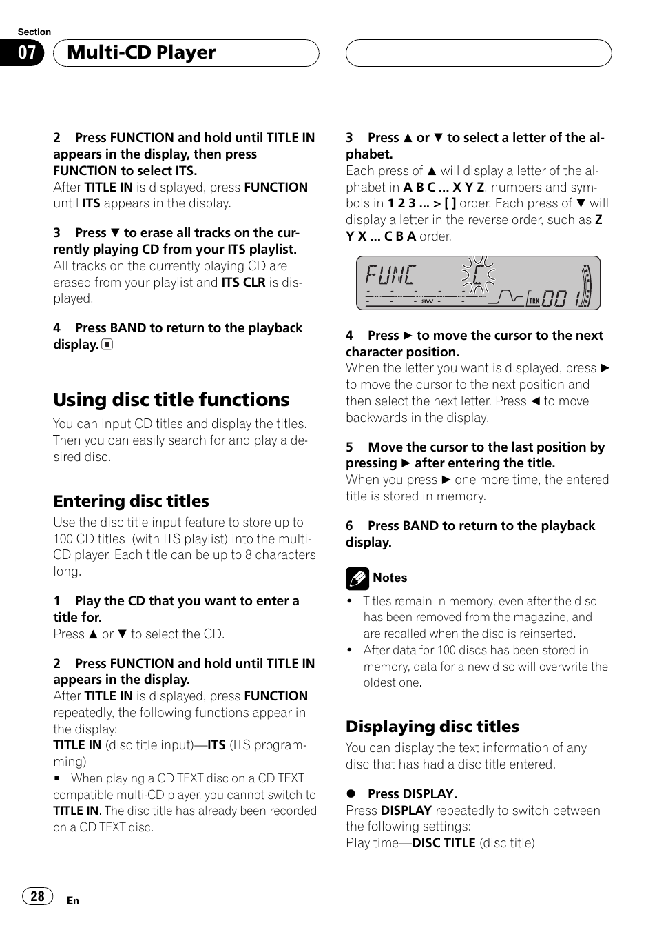 Using disc title functions 28, Entering disc titles 28, Displaying disc titles 28 | Using disc title functions, Multi-cd player, Entering disc titles, Displaying disc titles | Pioneer DEH-P4850MP User Manual | Page 28 / 145