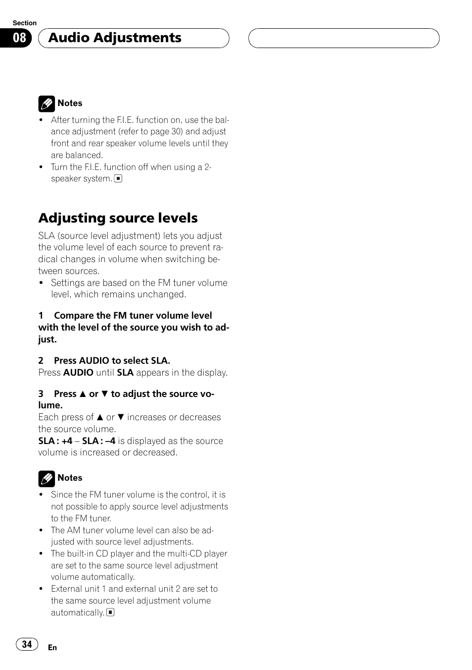 Adjusting source levels 34, Adjusting source levels, Audio adjustments | Pioneer DEH-P4850MP User Manual | Page 34 / 145