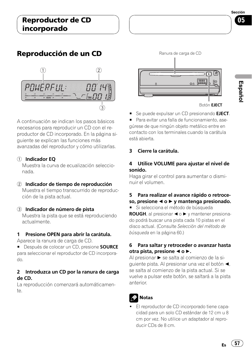 Reproductor de cd incorporado, Reproducción de un cd 57, Reproducción de un cd | Pioneer DEH-P4850MP User Manual | Page 57 / 145