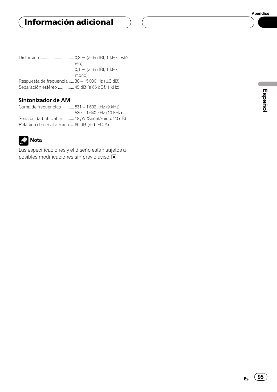 Información adicional, Español | Pioneer DEH-P4850MP User Manual | Page 95 / 145