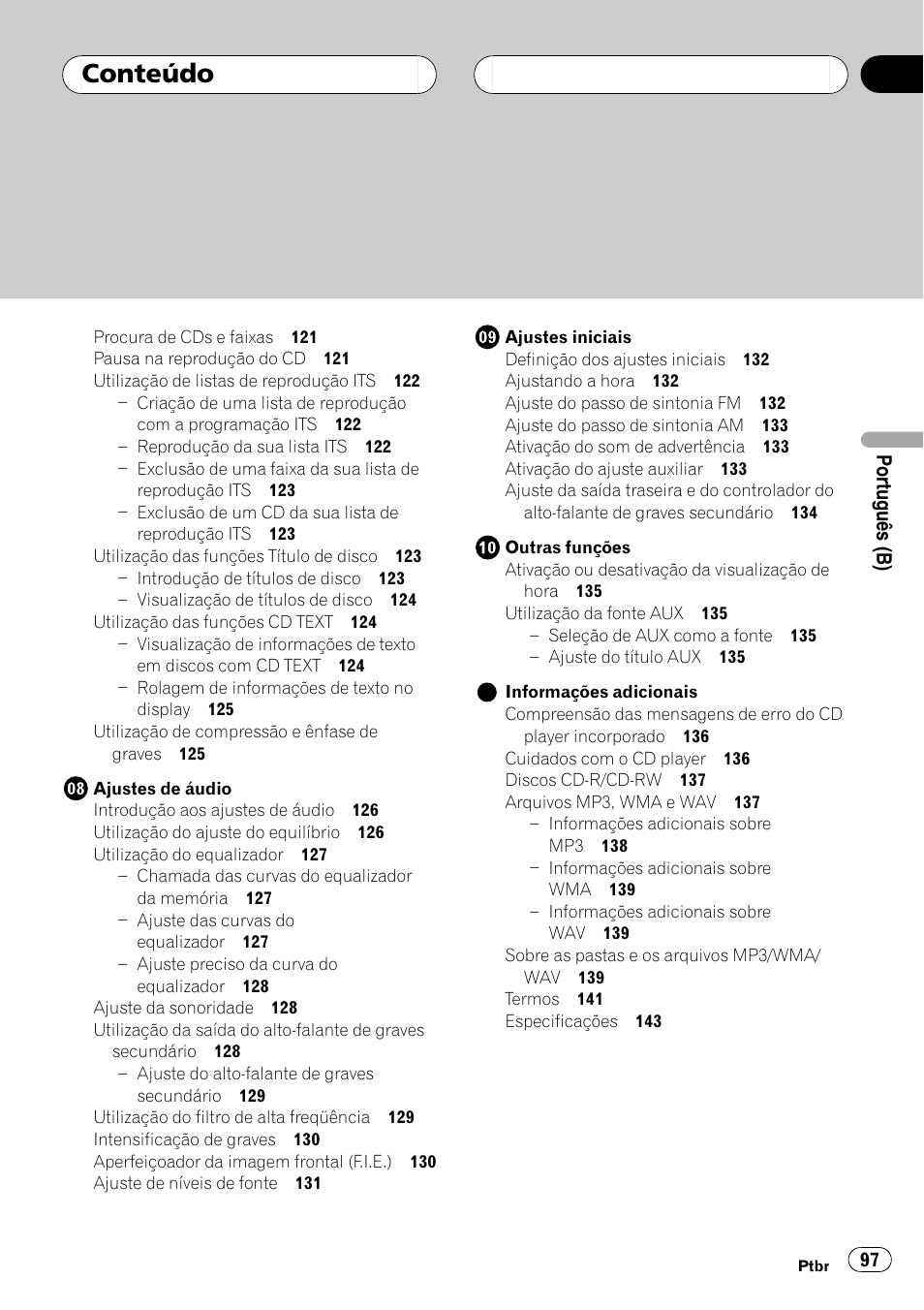 Conteúdo | Pioneer DEH-P4850MP User Manual | Page 97 / 145
