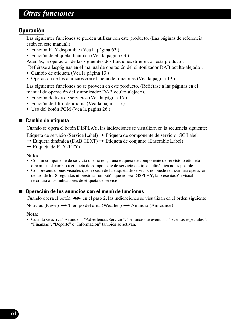 Operación, Otras funciones | Pioneer DEH-P6300R User Manual | Page 130 / 140