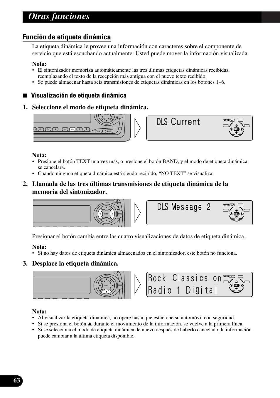 Función de etiqueta dinámica, Current, Otras funciones | Desplace la etiqueta dinámica, Nota | Pioneer DEH-P6300R User Manual | Page 132 / 140