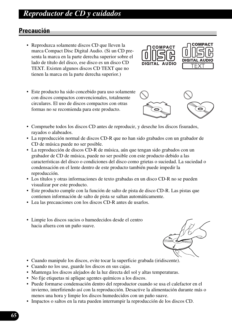 Reproductor de cd y cuidados, Precaución | Pioneer DEH-P6300R User Manual | Page 134 / 140