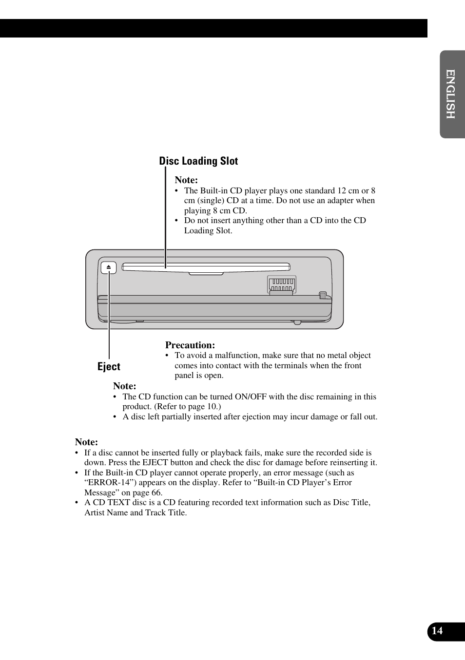 Disc loading slot, Eject | Pioneer DEH-P6300R User Manual | Page 15 / 140