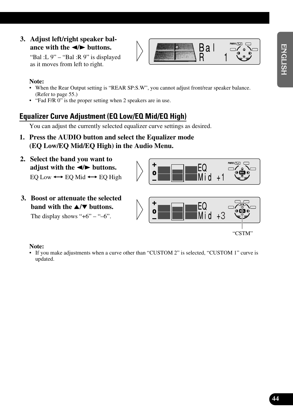 Equalizer curve adjustment (eq low/eq mid/eq high) | Pioneer DEH-P6300R User Manual | Page 45 / 140