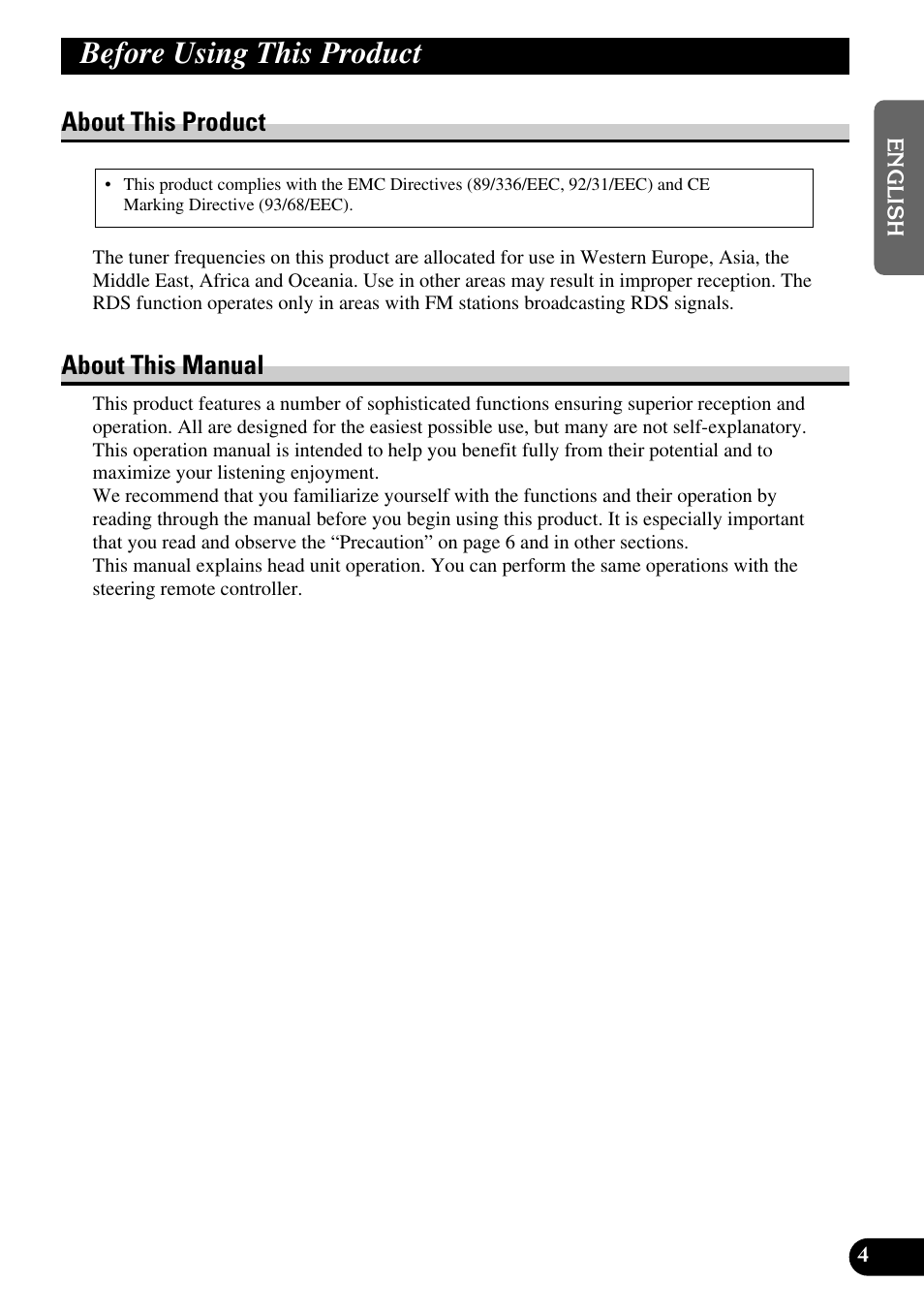 Before using this product, About this product about this manual, About this product | About this manual | Pioneer DEH-P6300R User Manual | Page 5 / 140
