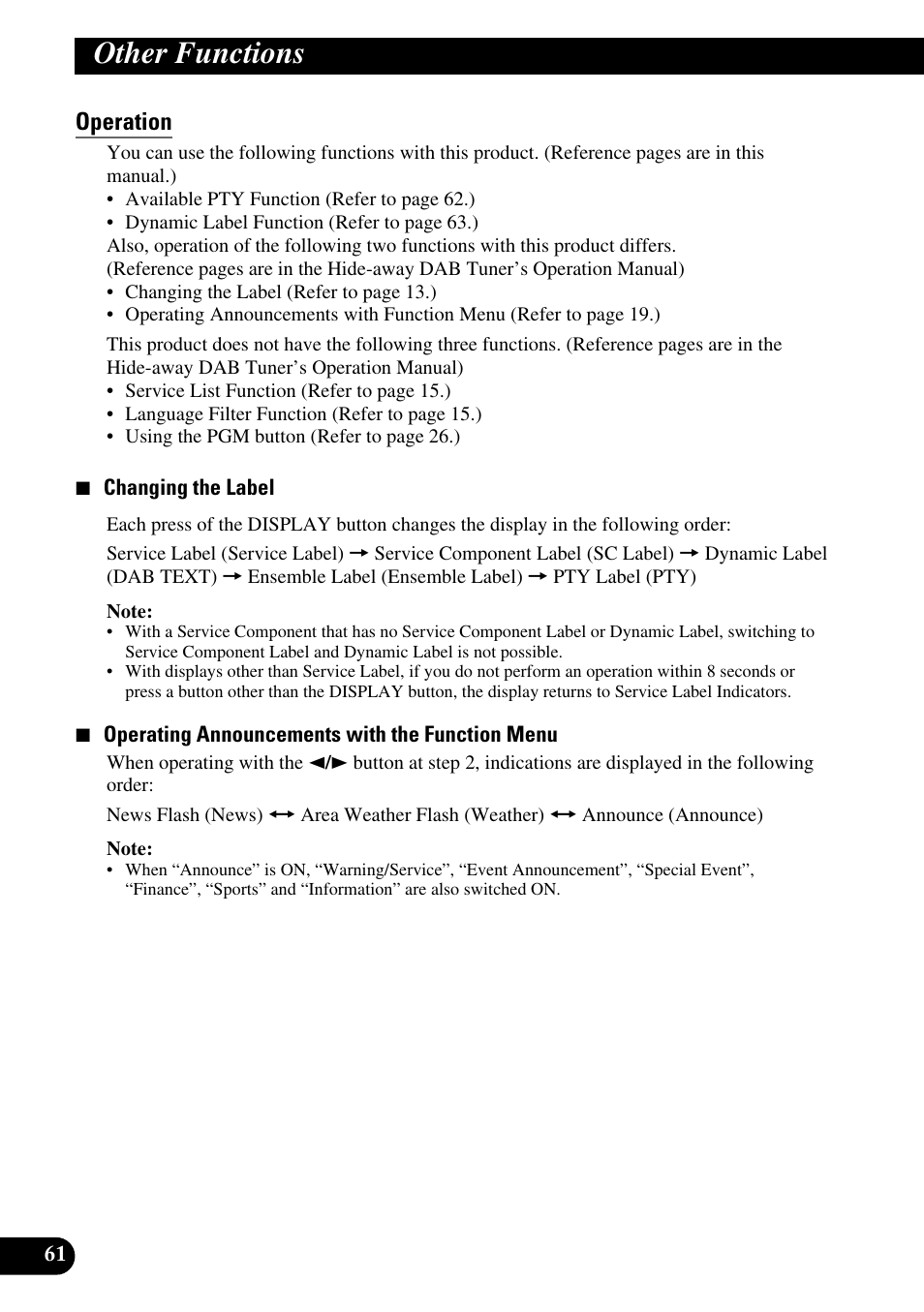 Operation, Other functions | Pioneer DEH-P6300R User Manual | Page 62 / 140