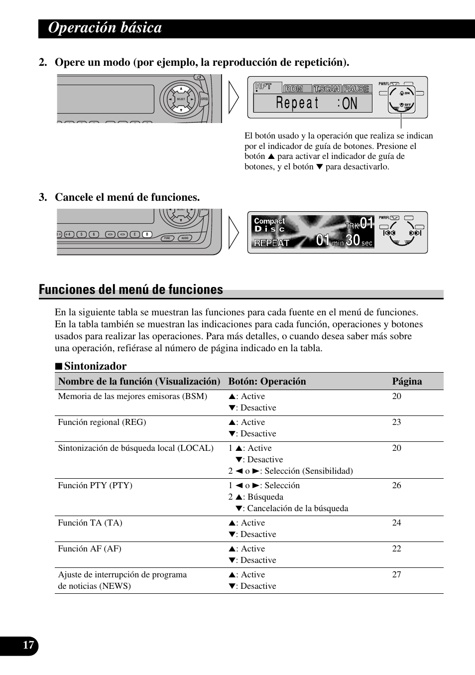 Funciones del menú de funciones, Operación básica, 7 sintonizador | Pioneer DEH-P6300R User Manual | Page 86 / 140