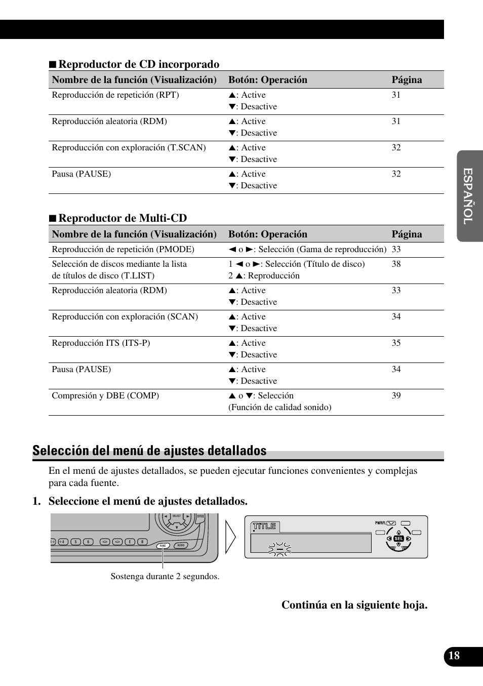 Selección del menú de ajustes detallados, 7 reproductor de multi-cd | Pioneer DEH-P6300R User Manual | Page 87 / 140