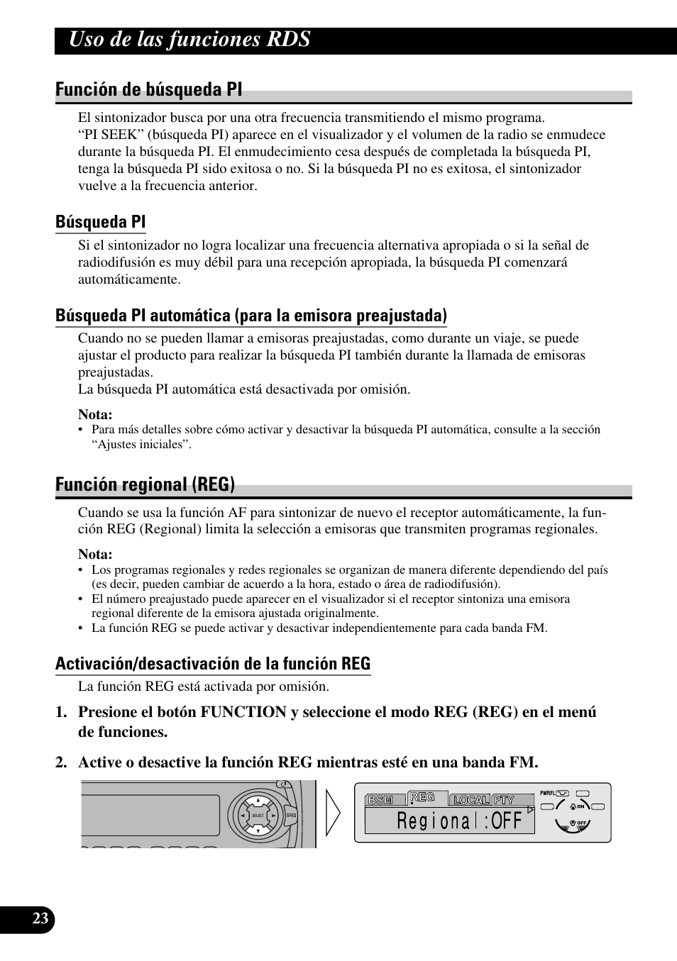 Función de búsqueda pi, Búsqueda pi, Función regional (reg) | Activación/desactivación de la función reg, A title (english), Uso de las funciones rds | Pioneer DEH-P6300R User Manual | Page 92 / 140