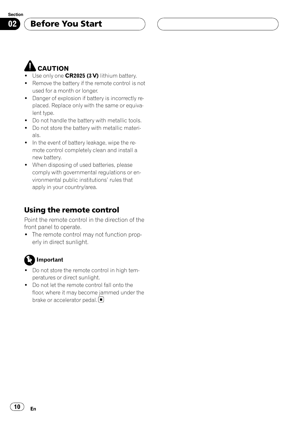 Before you start, Using the remote control | Pioneer Super Tuner III D AVH-P4950DVD User Manual | Page 10 / 85