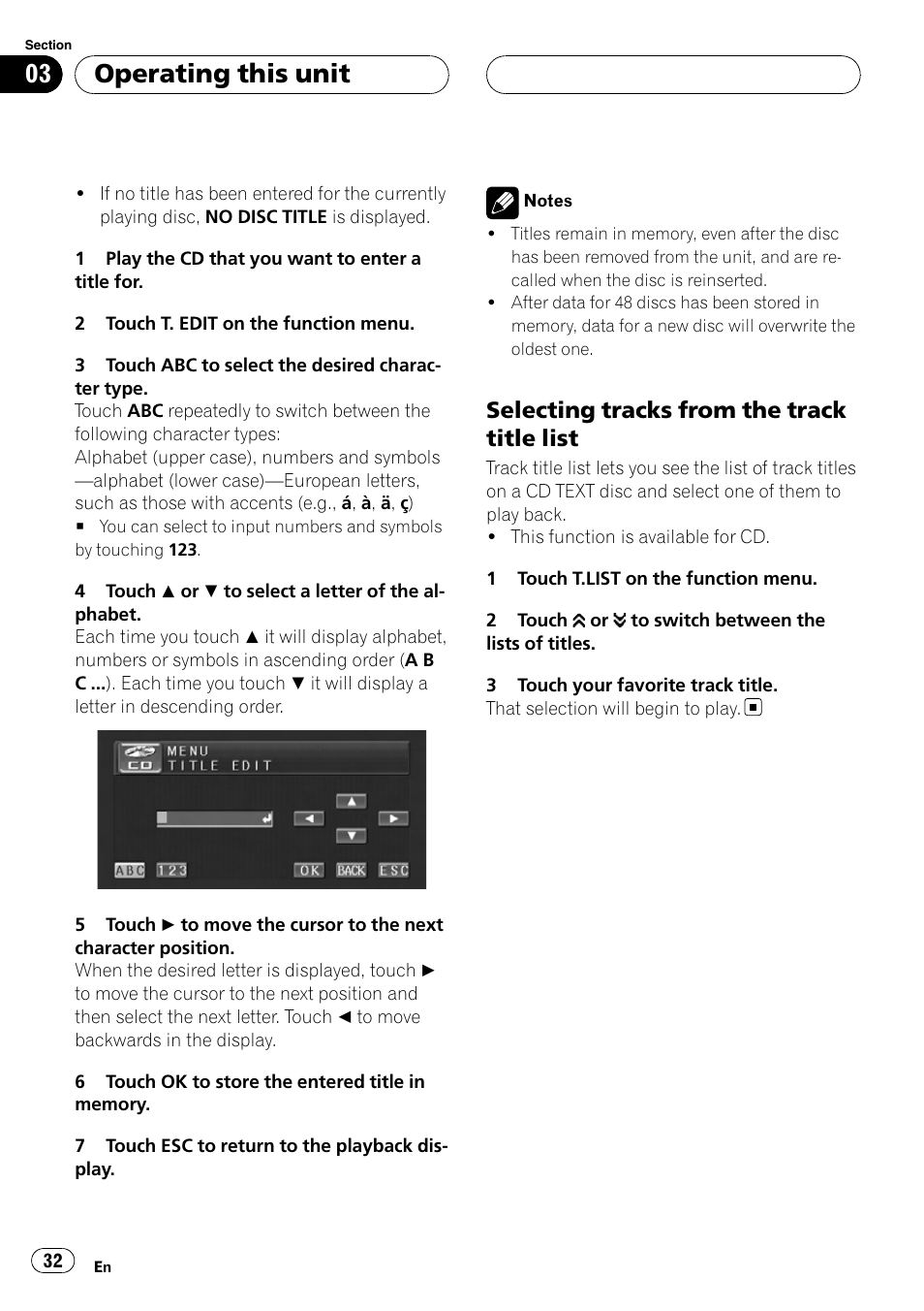 Operating this unit, Selecting tracks from the track title list | Pioneer Super Tuner III D AVH-P4950DVD User Manual | Page 32 / 85