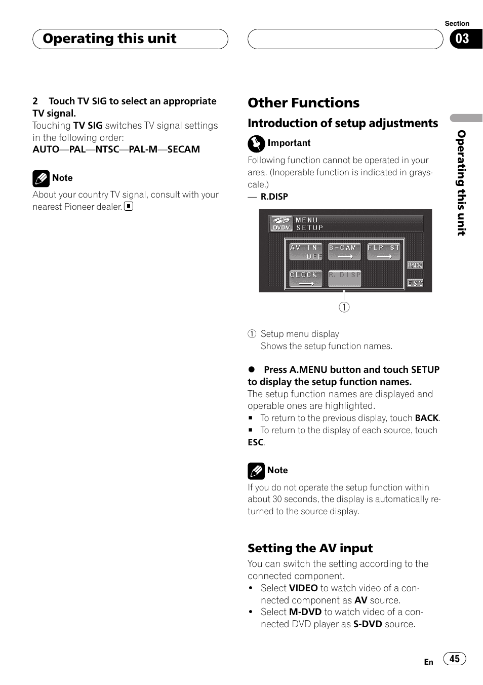 Other functions, Operating this unit | Pioneer Super Tuner III D AVH-P4950DVD User Manual | Page 45 / 85