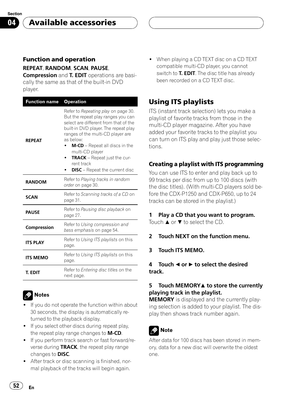 Available accessories, Using its playlists | Pioneer Super Tuner III D AVH-P4950DVD User Manual | Page 52 / 85