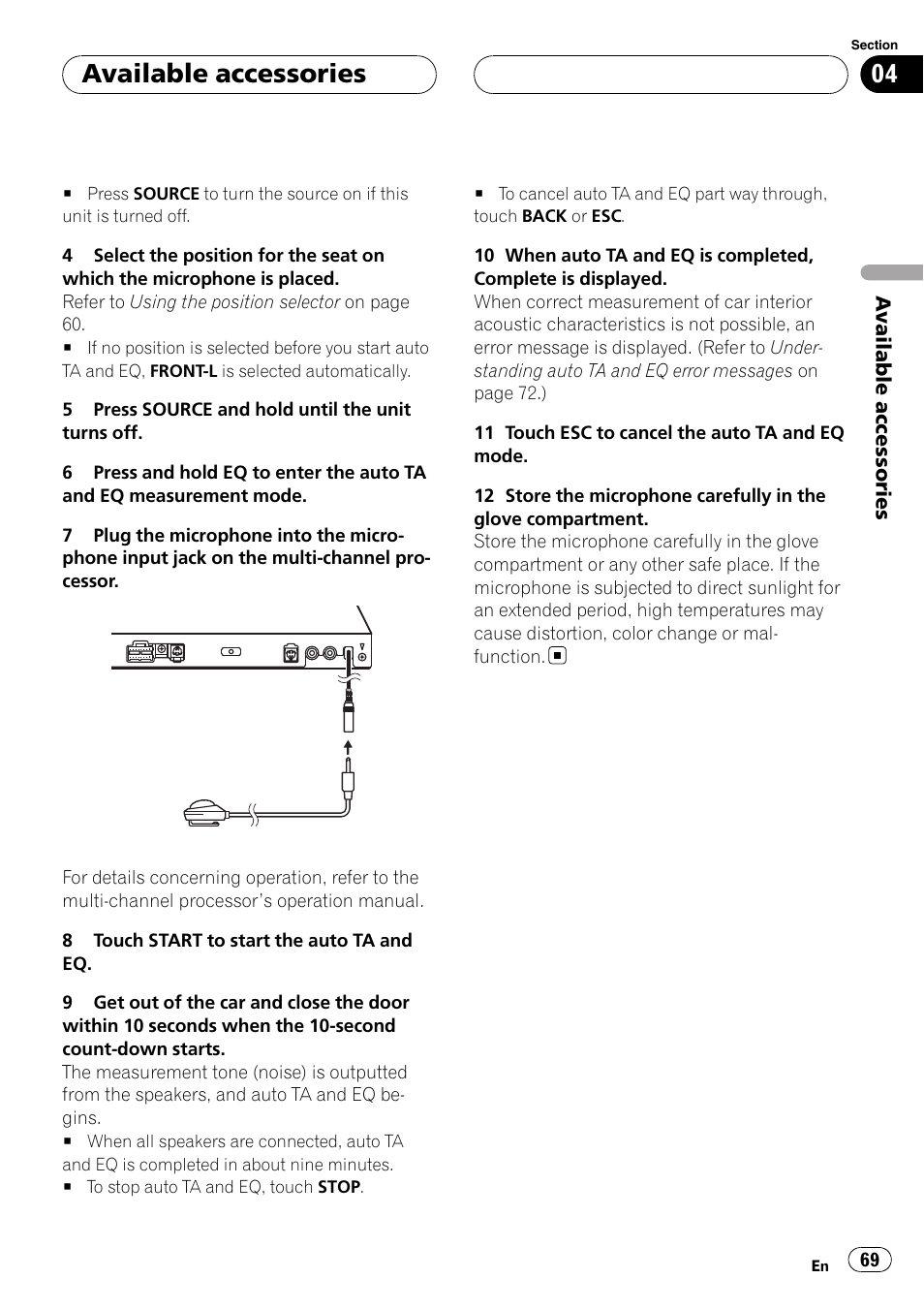 Available accessories | Pioneer Super Tuner III D AVH-P4950DVD User Manual | Page 69 / 85