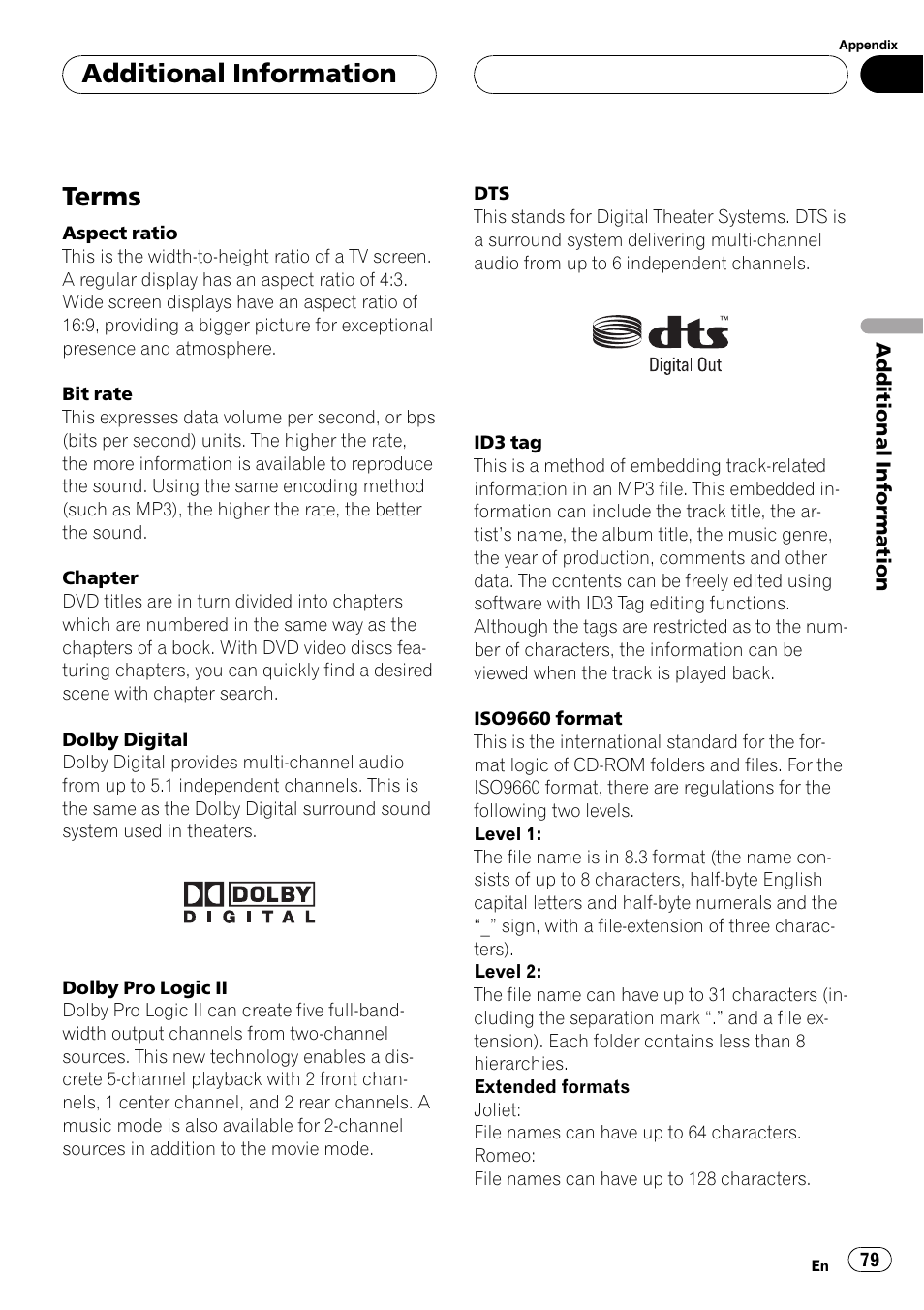 Terms, Additional information | Pioneer Super Tuner III D AVH-P4950DVD User Manual | Page 79 / 85