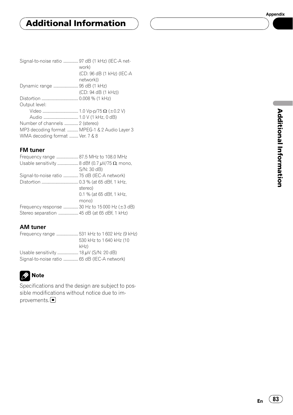 Additional information | Pioneer Super Tuner III D AVH-P4950DVD User Manual | Page 83 / 85