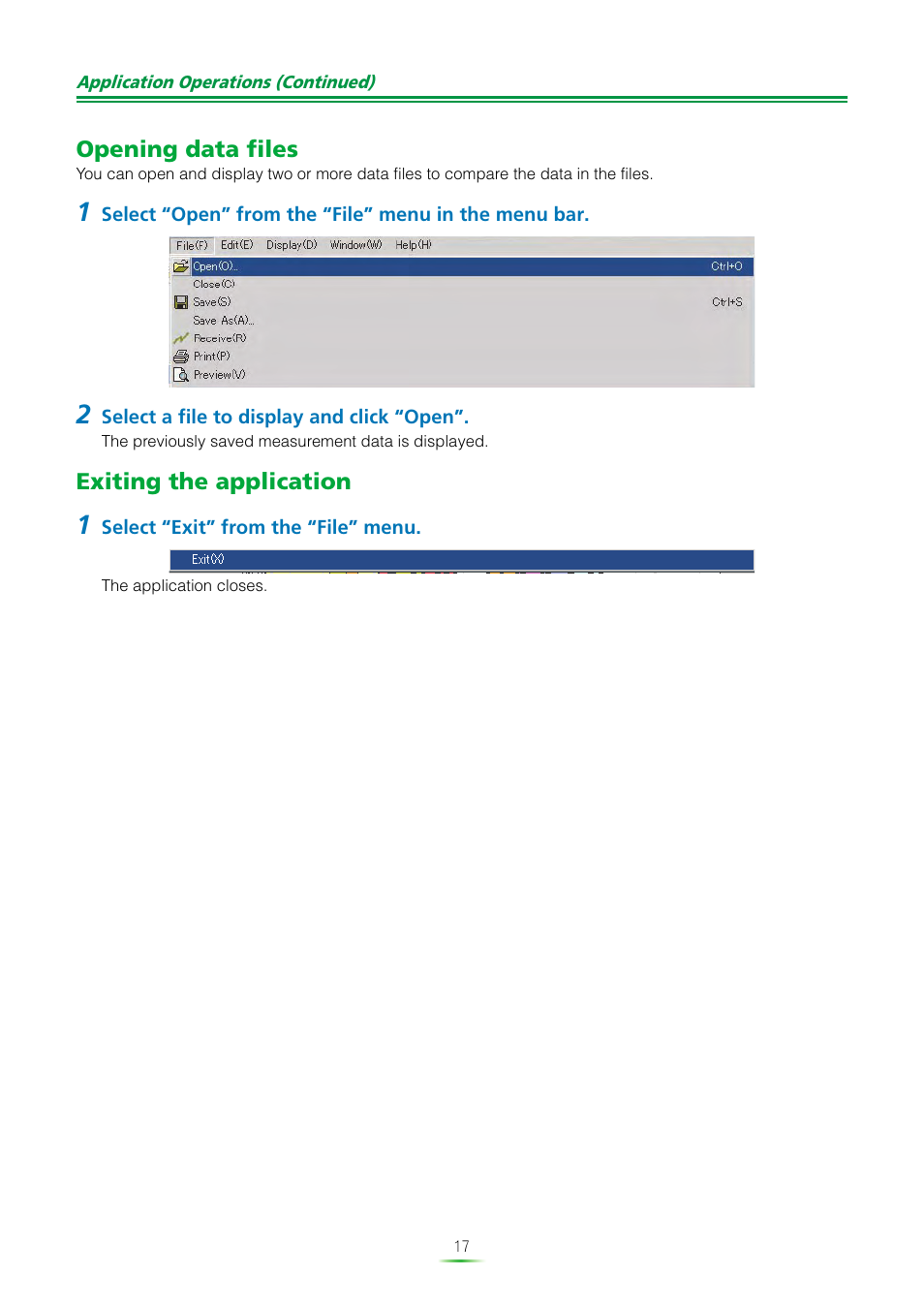 Opening data files, Exiting the application | Pioneer SC-07 User Manual | Page 17 / 38