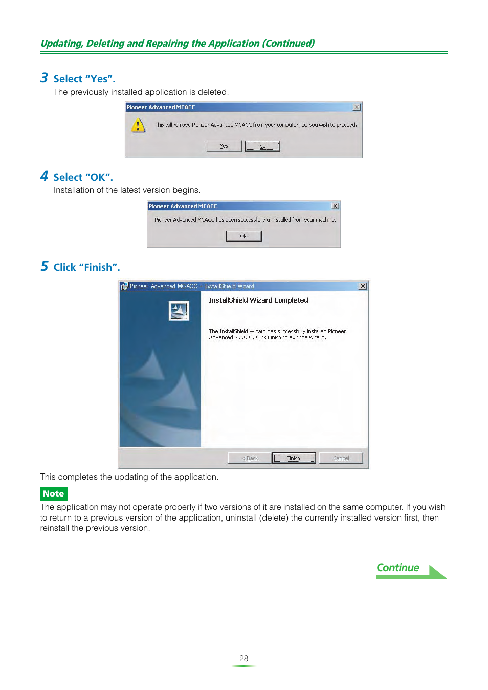 Step 3, Step 5, Continue | Pioneer SC-07 User Manual | Page 28 / 38