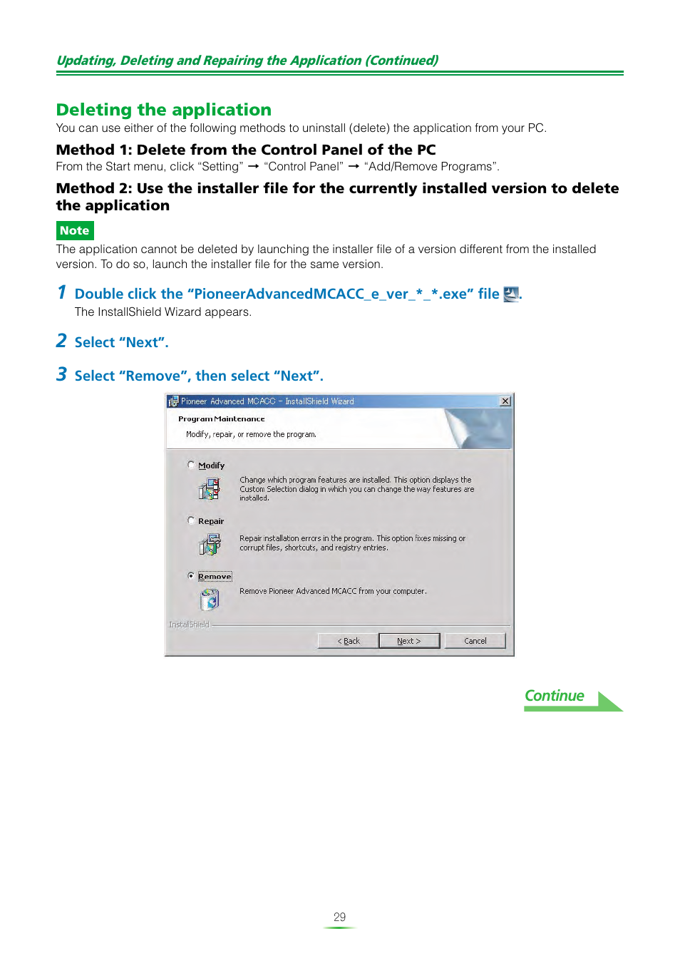 Deleting the application | Pioneer SC-07 User Manual | Page 29 / 38